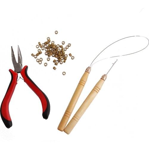 Pro Micro Hair Extension Rings Beads Pliers Hook Loop Needle Tools Full Set Pulling Hook Needle Tools Kit Micro Rings/Beads