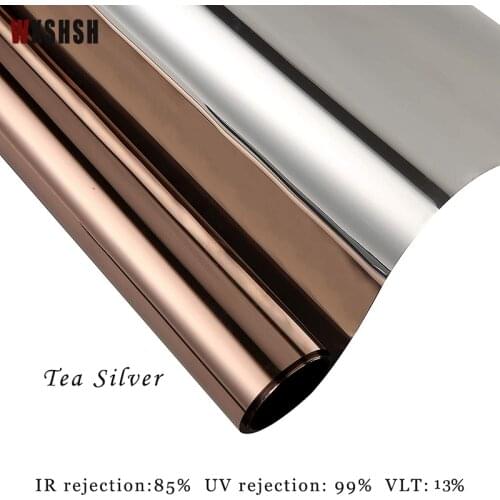 9m Length Tea Silver Heat Insulation Glass Sticker Water-Proof Privacy Protection Removable Durable One Way Mirror Stained Foil