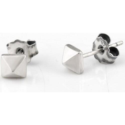 Three-dimensional Pyramid 925 Sterling Silver Stud Earrings Geometric Shape For Women Girls Jewelry