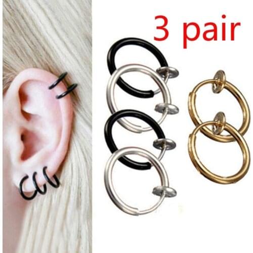 Celeb 3 pair Fake Nose Lips Ring Spring Clip Hoop Earring Unisex Piercing Septum