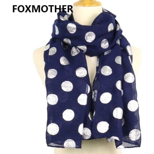 FOXMOTHER Fashion Navy Pink Dot Print Scarf For Women Foil Glitter Scarf Wrap shawl Autumn Winter Female hijab
