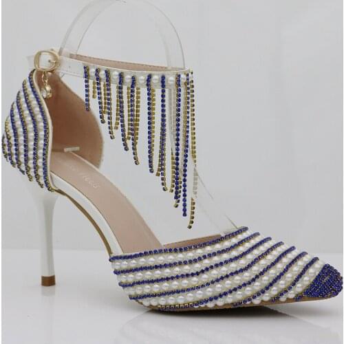 Tassel Beaded Pearls Wedding Heels 9.5 CM Open Toe Prom Evening Party Shoes Bridal High Heels Lady Formal Dress Stile
