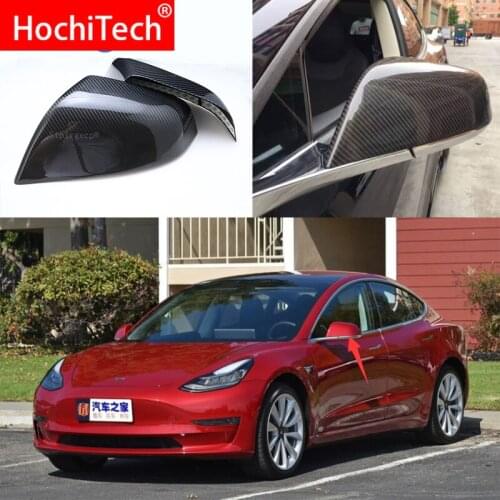 For Tesla model3 Model 3 2016 2017 2018 2019 Carbon Fiber Rear View Mirror Cover Add on With double sided tape