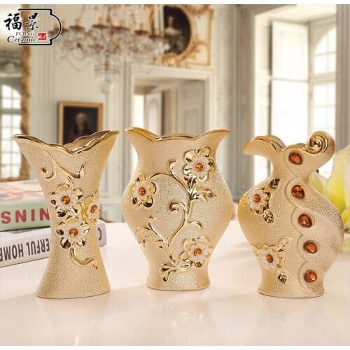 European Modern Style home decoration gold color small porcelain flower vases