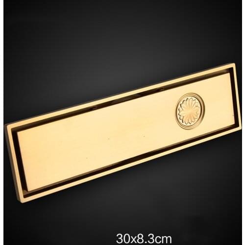 High quality Gold Pure copper brass 300*83mm bathroom Linear Shower room Drain Floor Strainer drainer--KKH6514