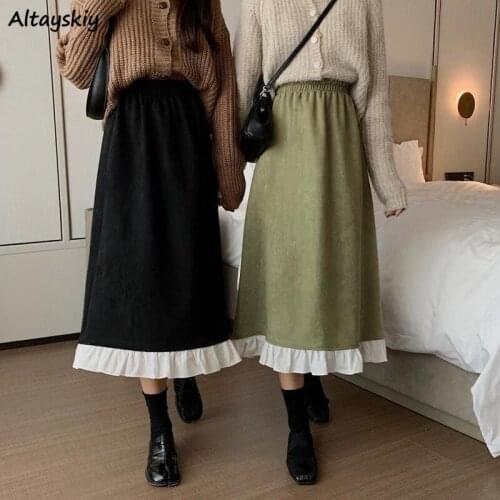 Skirts Women Patchwork Oversized Spring Autumn College Mid-Calf A-Line Simple Empire Sweet Leisure Students Girls 2020 Stylish