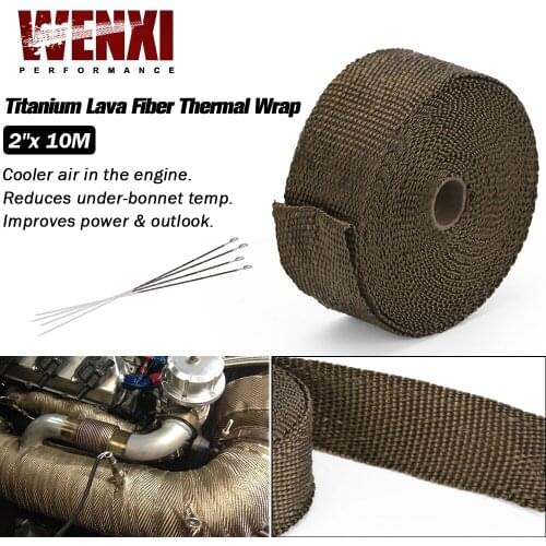 2"x 10meter Premium Exhaust Heat Wrap Manifold Wrap Titanium Lava Fiber Thermal Heat Wrap + 4 pcs Ties WX1910T