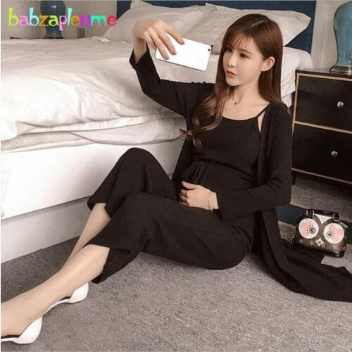 3PCS/Spring Autumn Korean Fashion Wear Maternity Pregnant Clothes Knit Cardigan Coat+T-shirt+Pants Pregnancy Clothing Set BC1645