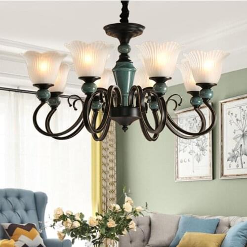 American simple chandelier warm ceramic lighting creative living room dining room bedroom American country retro lamps