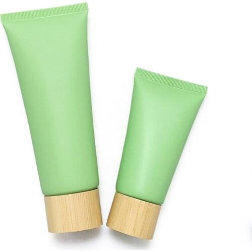 30pcs Bamboo Cap Cosmetic Soft Squeeze Tube 50ml/g 100g/ml Frosted Green Lotion Cream Soft Tube Empty Squeeze Tube Bamboo Lid