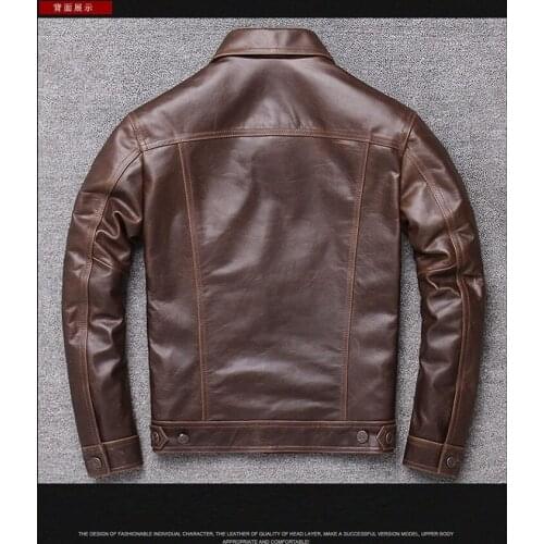 Free shipping.classic casual brown Plus size cowhide Jacket,men genuine coat.short vintage style Leather outwear