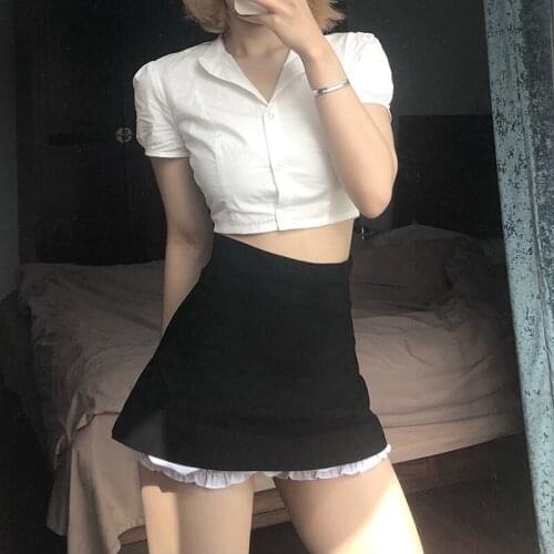 Summer New Lace Up White Sexy V-Neck Women Tops and Blouses Short Puff sleeve Fashion Crop Tops Shirts Ladies Blouses Streetwear