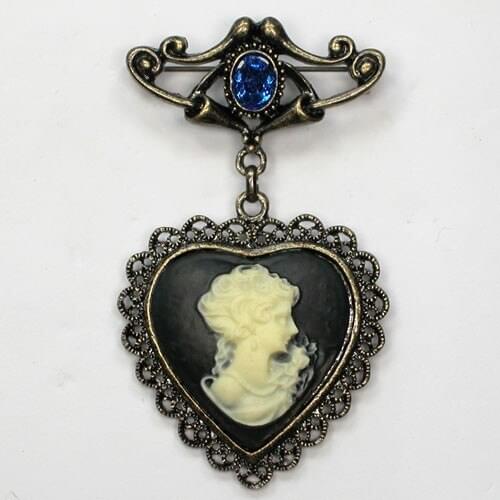 Antique Bronze Rhinestone brooch Heart Portrait Cameo Pin brooches Wedding party prom jewelry C766 B4