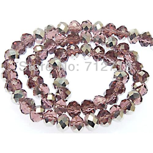 Beads,crystal beads half-silver plated faceted rondelle beads,Lt purple 8x10mm,Sold of 5 strands (Min Order $20)