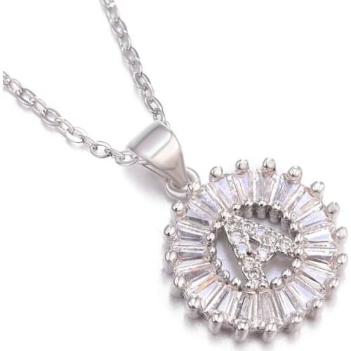 JUWANG Silver Color Clavicle Chain Chokers Necklaces AAA Cubic Zirconia Crystal Letters Pendant Necklace For Women Men Collier