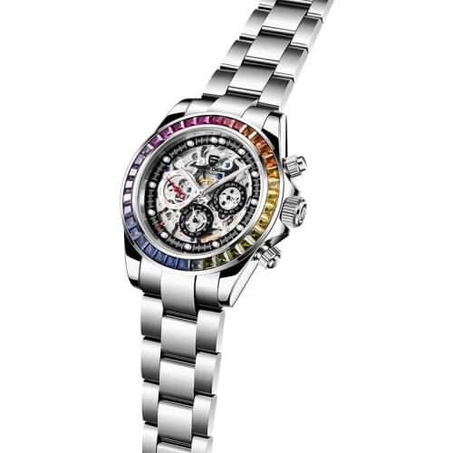 BERSIGAR Mens Watch Automatic Mechanical Rainbow Stainless Steel Waterproof Watch Fashion Business Wrist Watch Relogio Masculino