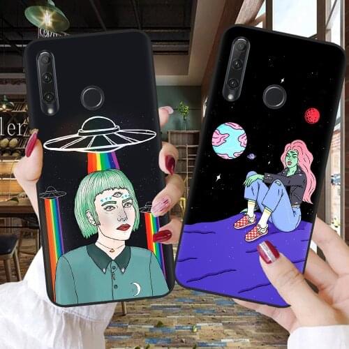 Phone Cases For Fundas Huawei Honor 10 20 30 Lite 10i 30i 8C 8X 9X Pro 10X Lite Cute Alien Rainbow Aesthetic Black Cover Coque