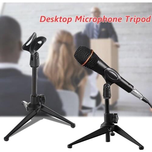 Foldable Holder with Mic Clip Desktop Microphone Tripod for Meetings Lectures Live Recording Bracket Black Professional