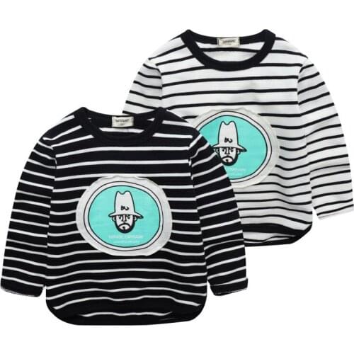 Spring&autumn cotton Long sleeves baby boys t-shirt jchao kids striped tops fashion Cartoon girls tees 2-7 years child clothes
