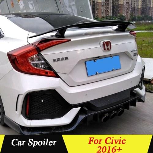 For Honda Civic Spoiler 2016 2017 2018 ABS Plastic Primer Color Car Tail Wing Decoration Rear Trunk Spoiler Car Accessories