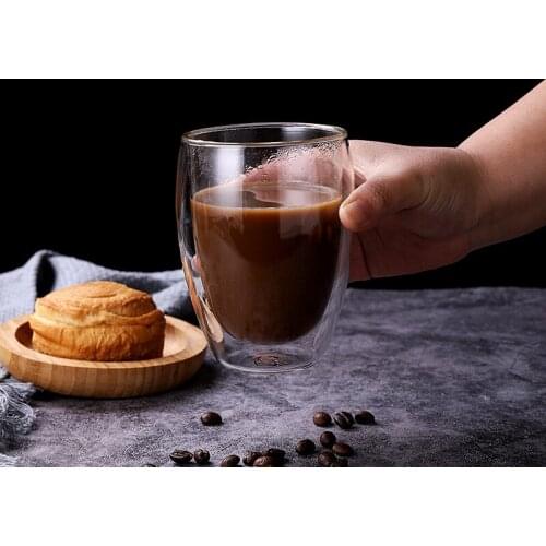 Double-Layer Glass Cups Transparent Kong Fu Cup Milk Coffee Flower Tea Lemon Insulation High Borosilicate Gift