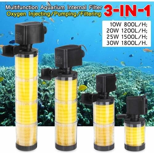10/20/25/30W 3 in 1 Aquarium Internal Filter Fish Tank Water Circulation Oxygen Filter Pump with Four Suction Cups