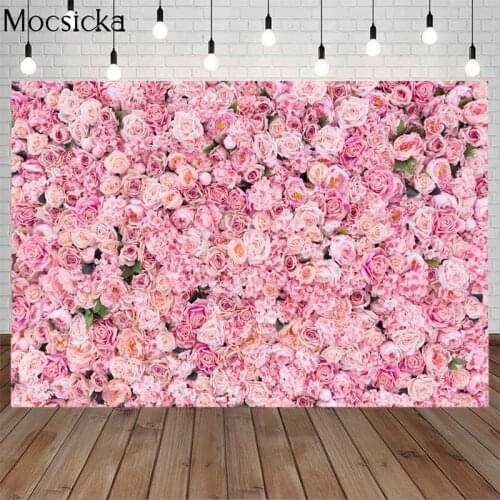 Mocsicka Valentines Day Pink Rose Flower Backdrop Wedding Bridal Shower Romantic Photography Background Decoration For Studio
