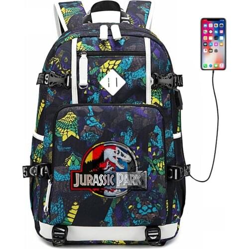 HOT sale Jurassic Park World backpack multifunction USB charging Travel bag for teenagers Boys Girls Student School Bags