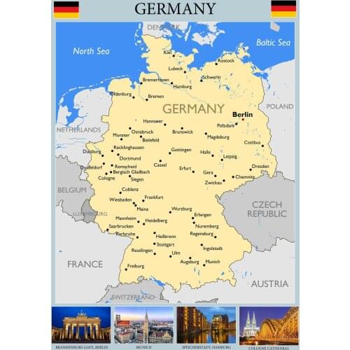Map of GERMANY Art Home Room Art Wall Silk Print Poster