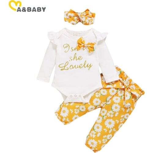 Ma&Baby 0-18M Newborn Infant Baby Girls Flower Clothes Set Autumn Long Sleeve Romper Bow Floral Pants Headband Outfits