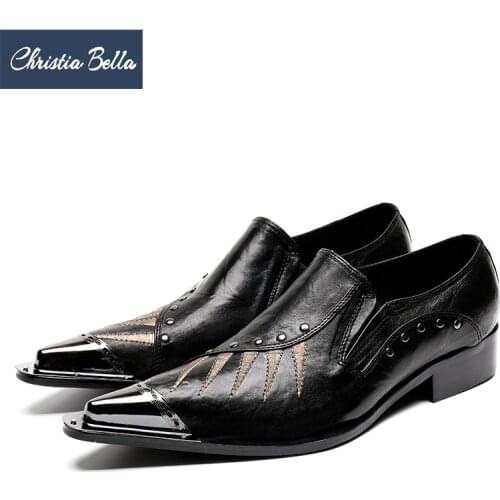 Christia Bella Fashion Genuine Leather Men Dress Shoes Designer Men Business Formal Shoes Pointed Toe Gentleman Shoes Big Size
