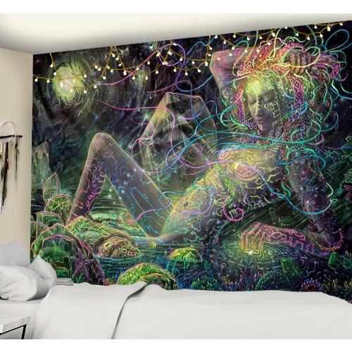 Magic Lines Medusa Tapestry Creative line painting Witchcraft Psychedelic Abstract Naked Girl Hippe Home Decor