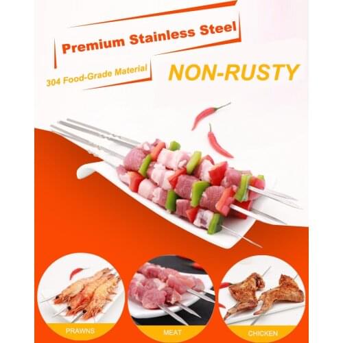 Reusable BBQ Tools Stainless Steel Barbecue Skewers Flat Metal Grilling Skewers BBQ Sticks KZ