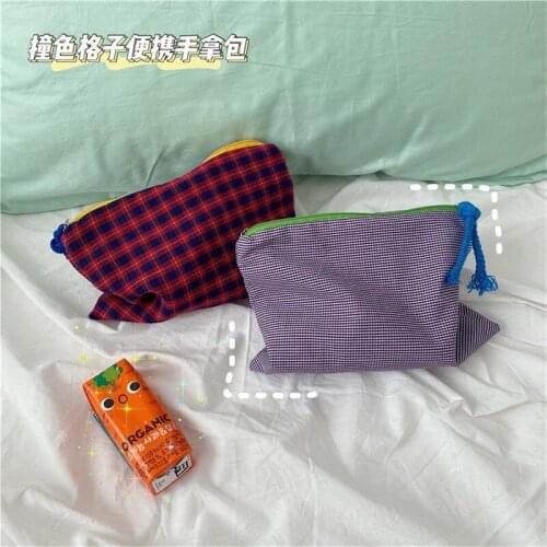 Fashion Plaid Cosmetic Bag Cotton Fabric Women Travel Make Up Bags Zipper Pouch Japan Style Female Toiletry Wash Bag 2021 New