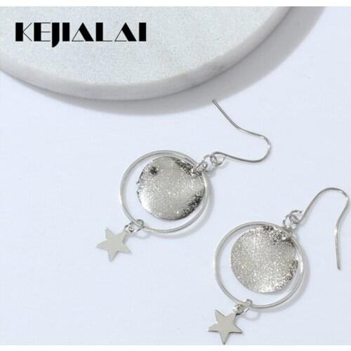KEJIALAI Fashion Girl Heart Flash Chip Pentagonal Star Earrings Korean Circle Long Earrings LY-C1025