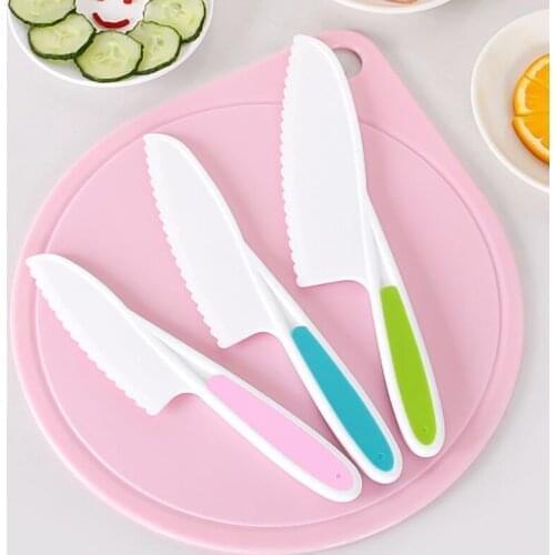 Plastic Kitchen Knife Set 3 Sizes Kids Nylon Knife Children Safety Cooking Chef Knives For Fruit Lettuce Vegetable Salad Bread