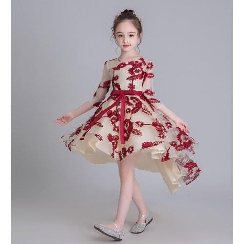 New 5-10 years old princess dress autumn tailing performance clothes girls net gown dress girl print childrens dress