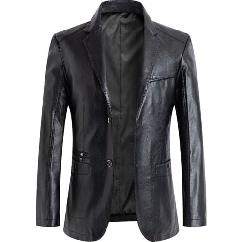 New Fashion Casual Mens Leather Suit Coat Men High Quality Autumn Business Office Leather Jacket Coat Male Tops Outwear