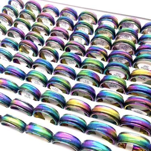 Wholesale 100pcs/Lot Men Women Stainless Steel Rings Fashion Multi-color and Blue Party Jewelry Band Comfortable to Wear