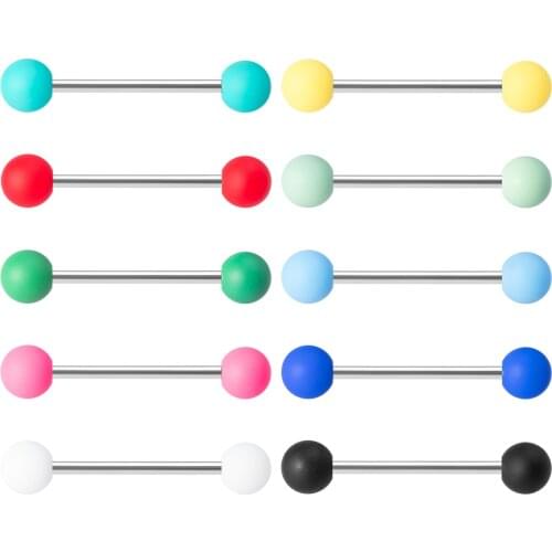 10PCS 16mm Surgical Steel Tongue Bar Stud Sexy Acrylic Tongue Rings Nipple Straight Barbells for Women Body Piercing Jewelry 14G