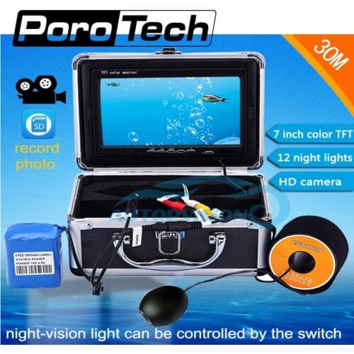 SY702 30m Underwater Fish Finder system 7" DVR Function+8G Card free 1000TVL 12 White LED Fishing Camera Underwater Camera