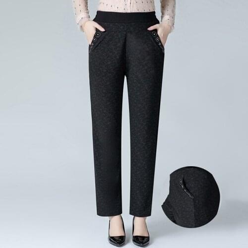 Plus size 5XL 6XL Middle-aged Women Pants Elastic High Waist Casual Atumn Women Trousers Loose Winter Warm Straight Pants
