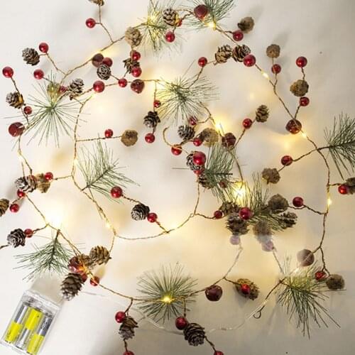 2M 20LED Christmas String Lights Pine Cone Red Berry Christmas Garland Fairy Lights For Wedding Christmas Tree Home Party Decor