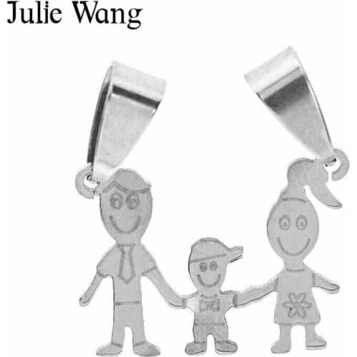 Julie Wang Stainless Steel Family Love Charms Father Mother Child Hand In Hand Necklace Bracelet Jewelry Making Accessory