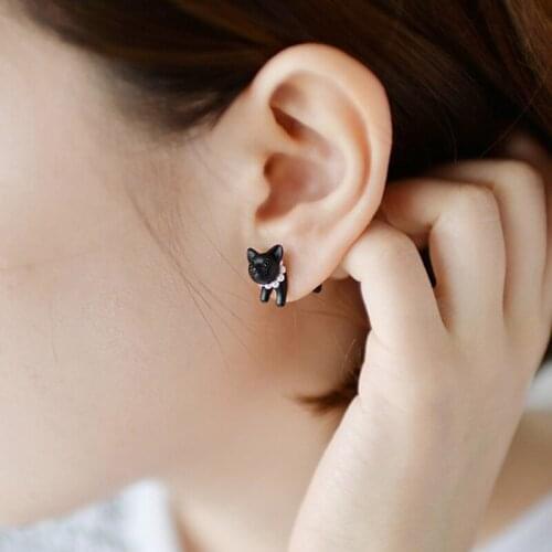 1 Pair Harajuku Three-dimensional Animal Leopard Head Pearl Earrings Black Cute Cat Stud Earrings Women Girl 2016 Jewelry