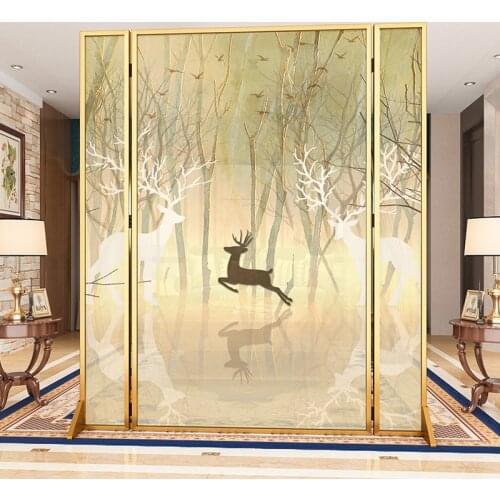 Nordic Light Luxury Art Screen Partition Entrance Living Room Bedroom Partition Decoration Metal Mobile Screen Elk