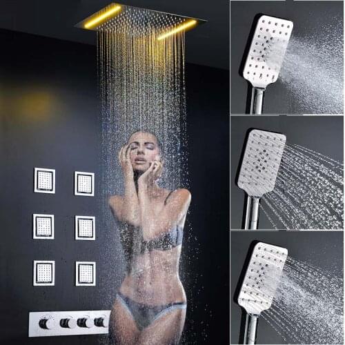 Modern Luxury 14" Rainfall Shower System Ceiling Concealed Thermostatic Shower Set Chrome Finished Bath & Shower Faucet Mixer