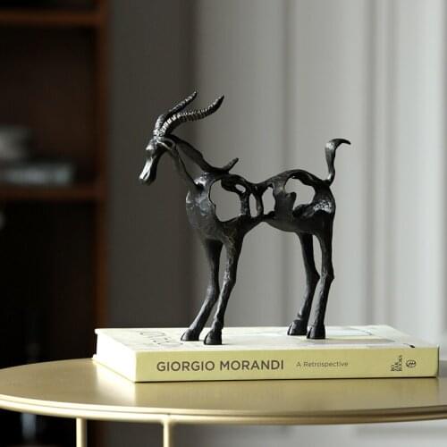 MODERN INDUSTRY HOLLOWN BLACK ANTELOPE STATUE HOME CRAFTS ROOM DECOR OBJECTS OFFICE METAL ANIMAL SCULPTURE ACCESSORIES GIFT