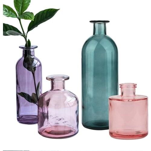 1PC Glass Vase Potted Decoration Nordic Decorative Colorful Vase Hydroponic Terrarium Arrangement Container Flower Table Vase