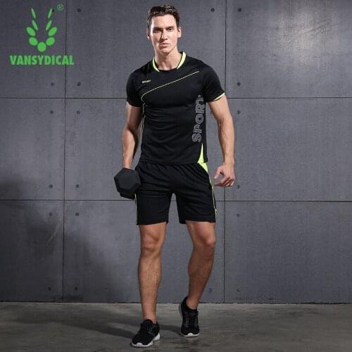 Vansydical Quick-drying sports suit clothes short-sleeved loose training fitness clothes shorts thin basketball soccer clothes
